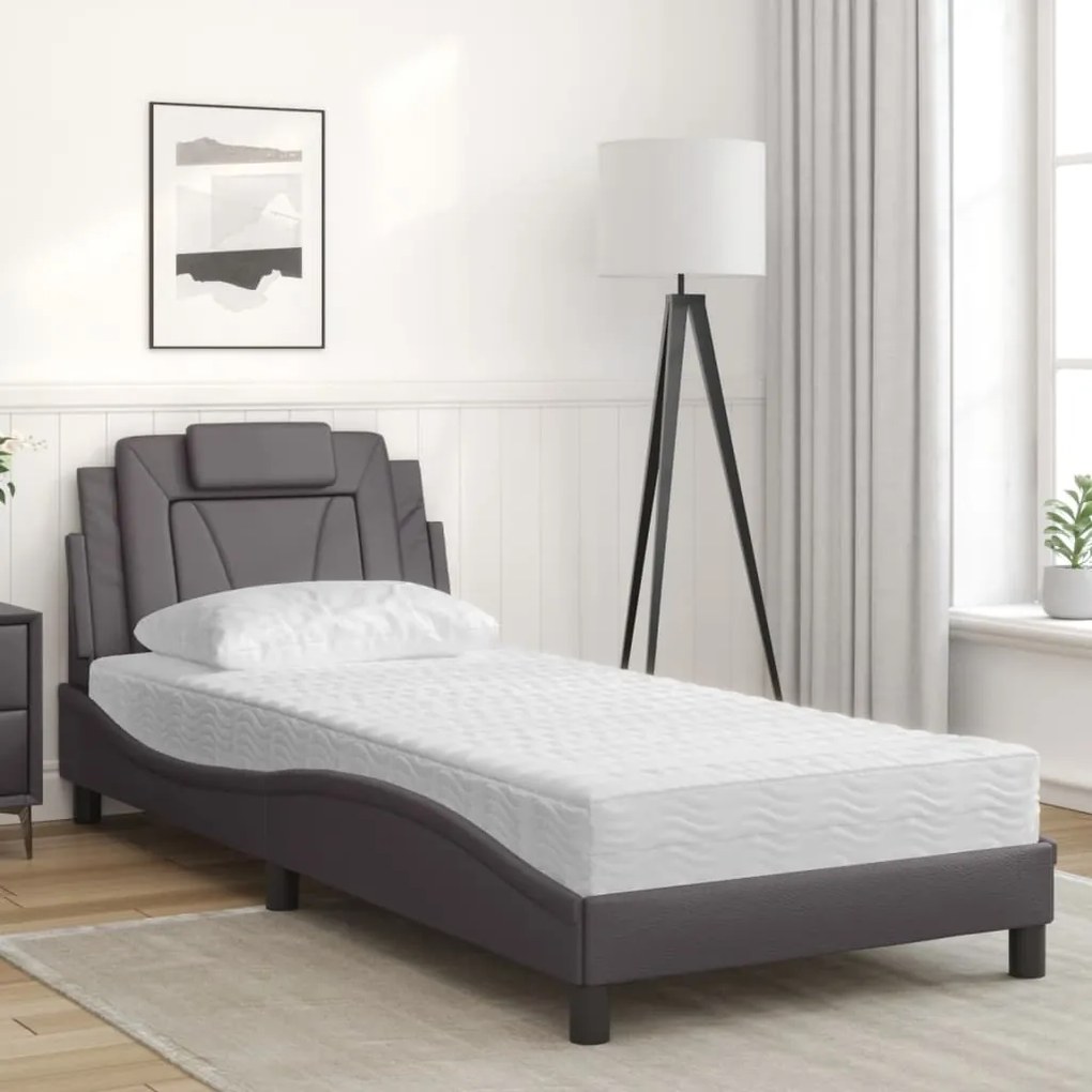 Cama com colchão 90x200 cm couro artificial cinzento