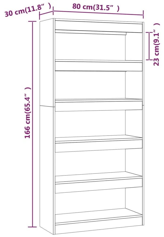 Estante/divisória 80x30x166 cm contraplacado branco brilhante