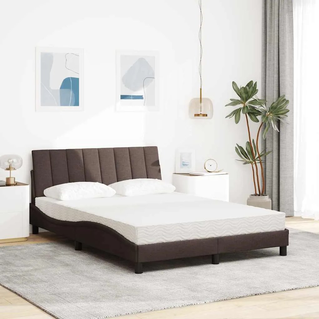 Cama com colchão 140x190 cm tecido castanho-escuro