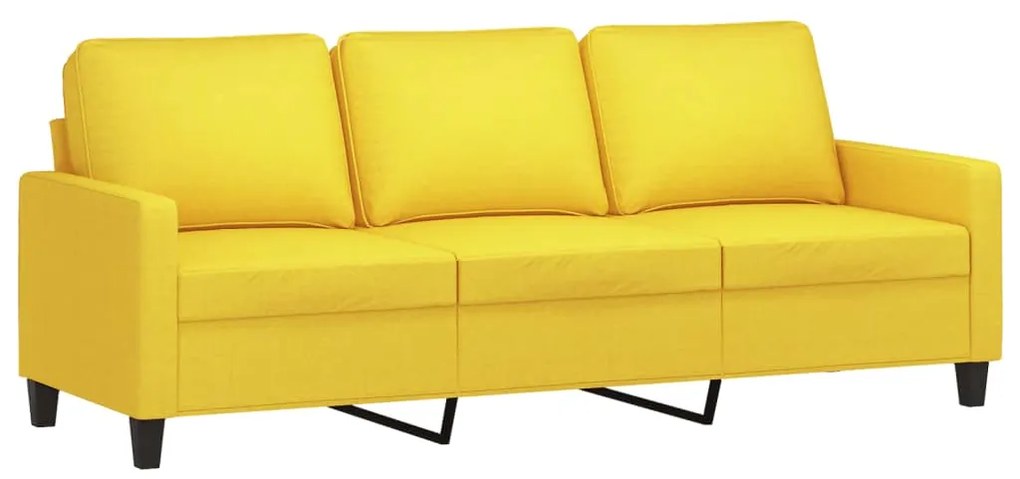 Sofá de 3 lugares com apoio de pés 180 cm tecido amarelo-claro