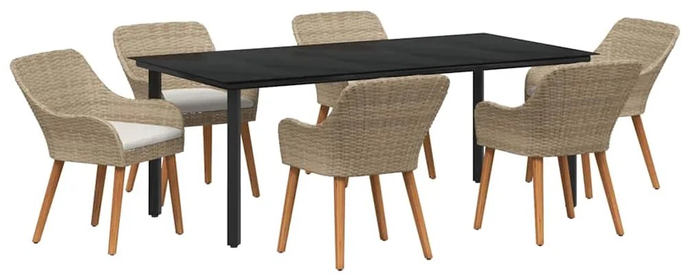 Conjunto de Jantar de Jardim com 7 Peças Bege em Rattan Sintético