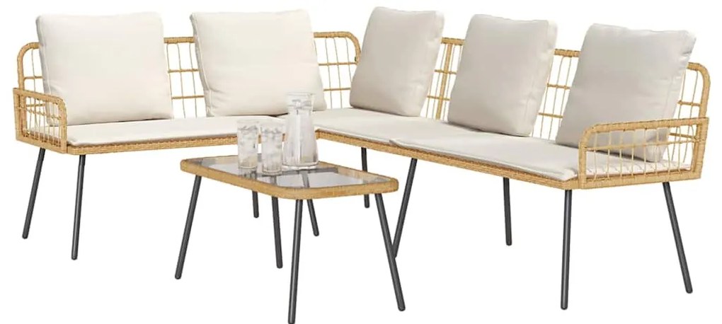 Conjunto de Sofá de Jardim 2 Peças com Almofadas em Rattan Natural