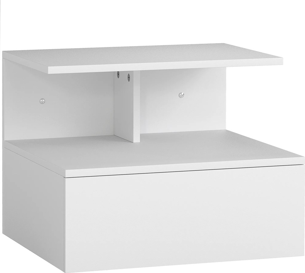 HOMCOM Mesa de cabeceira suspensa com gaveta, compartimento aberto Branco, 39,8 x 35 x 31,6 cm | Aosom Portugal