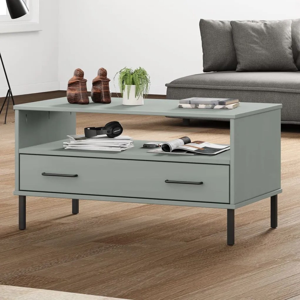 Mesa centro pernas de metal 85x50x45 madeira maciça OSLO cinza
