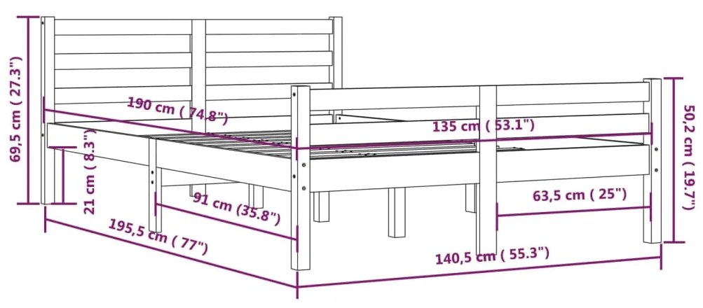 Estrutura de cama casal 135x190 cm madeira maciça