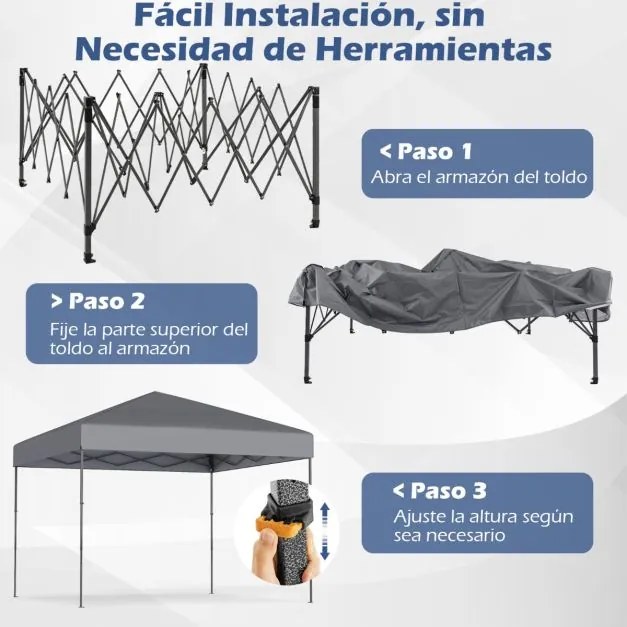 Tenda dobrável com bolsa de transporte e altura ajustável em 3 posições para jardim, festas, eventos 295 x 295 cm cinza