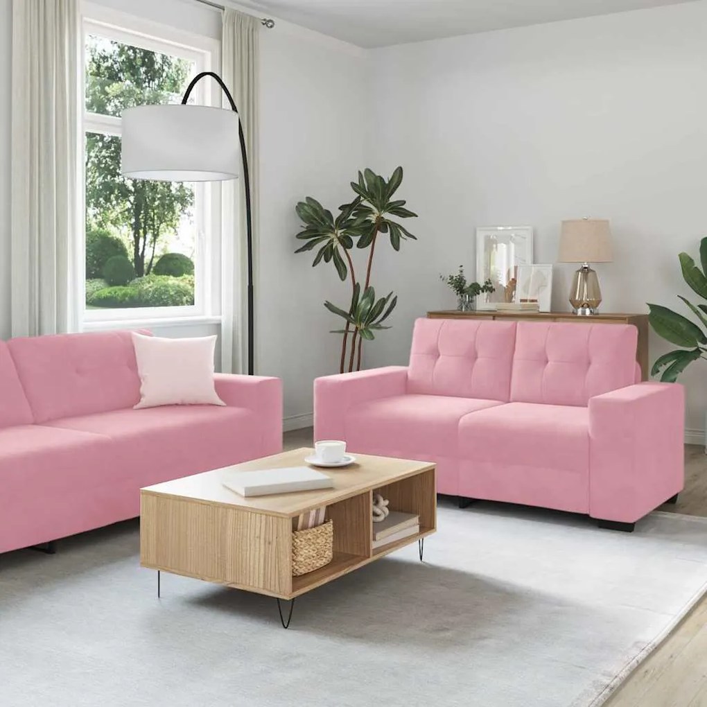 vidaXL Conjunto de Sofás 3 pcs Rosa 221 x 78 x 80 cm Veludo