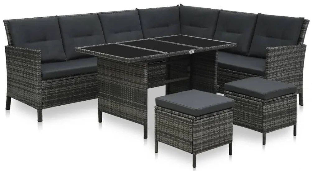 Conjunto lounge de jardim c/ almofadões 4 pcs vime PE cinzento