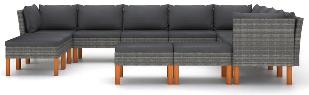 12 pcs conjunto lounge de jardim c/ almofadões vime PE cinzento
