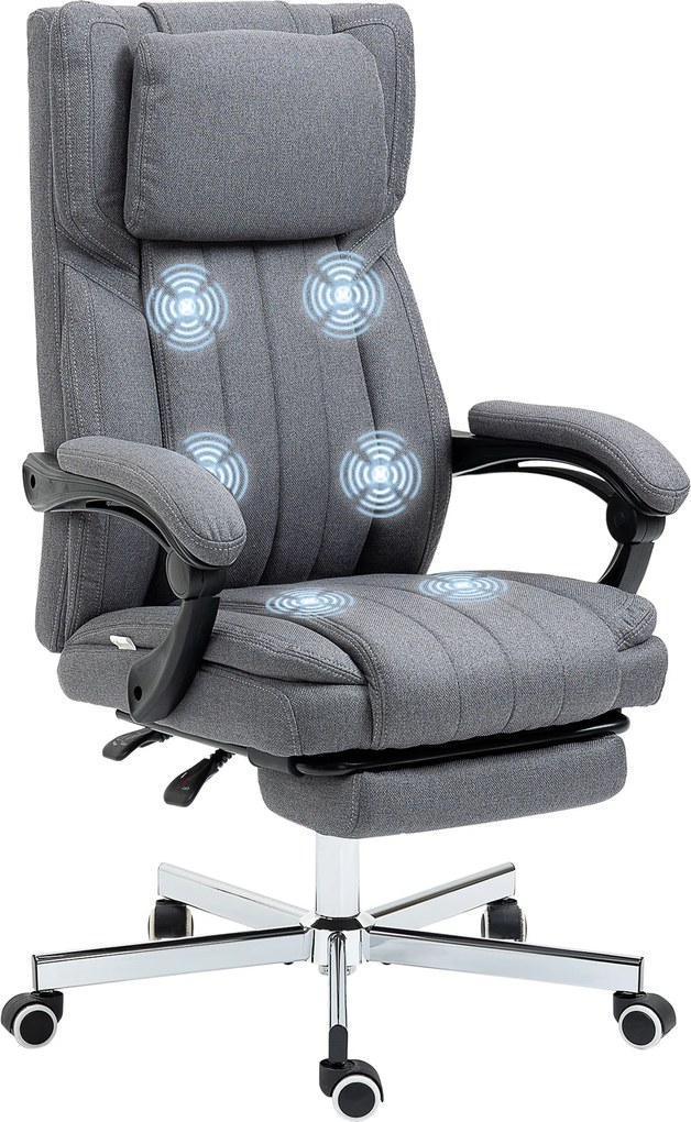 Vinsetto Cadeira de Escritório com 6 Pontos de Massagem com Vibração Reclinável com Altura Ajustável 65x61x101-113 cm Cinza | Aosom Portugal