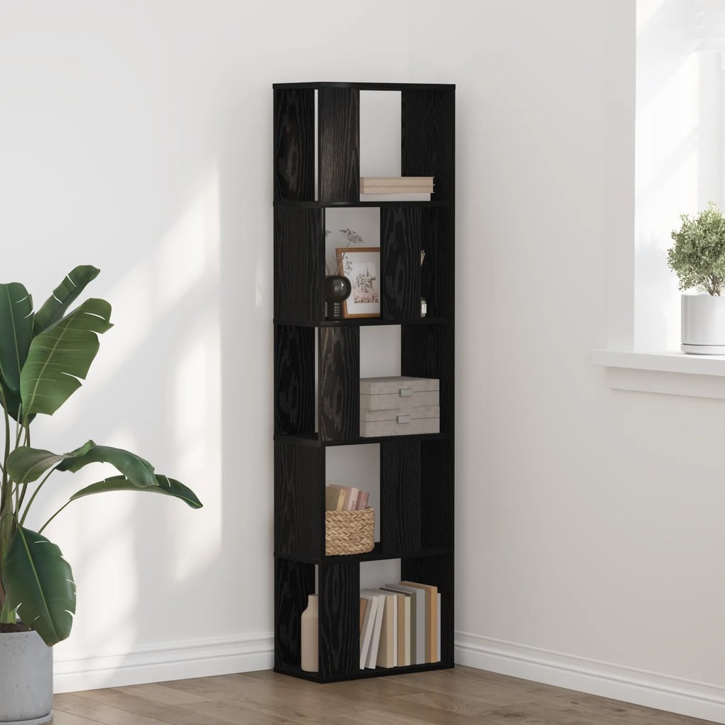 Estante vidaXL 5 andares Carvalho Preto 45x23,5x162,5 cm Madeira Engenharia