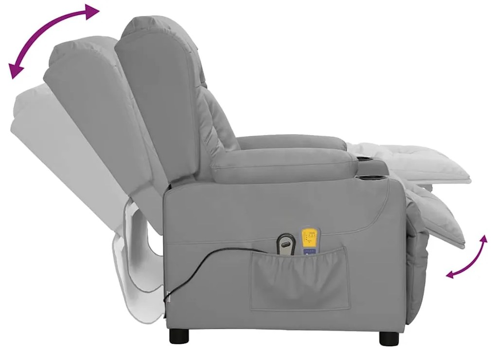 Poltrona de massagens elétrica couro artificial cinzento