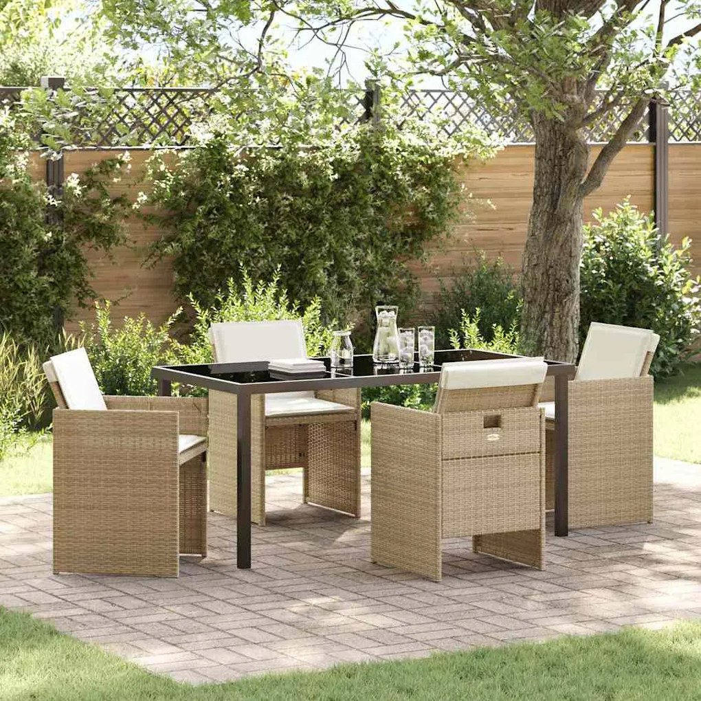 Conjunto de Jantar de Jardim com 5 Peças e Almofadas Beje em Rattan Si