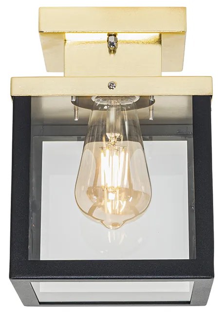 Luminária de teto exterior industrial preta com dourado - Rotterdam