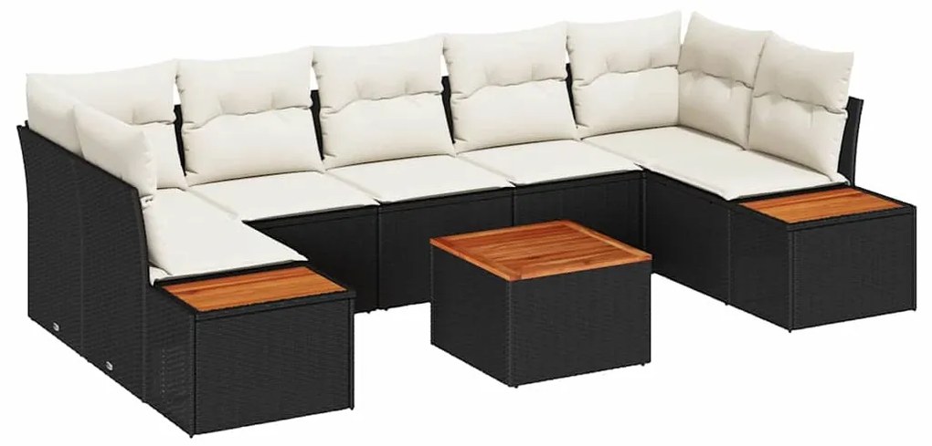 Conjunto de Sofá de Jardim vidaXL de 8 Peças com Almofadas Preto Polir