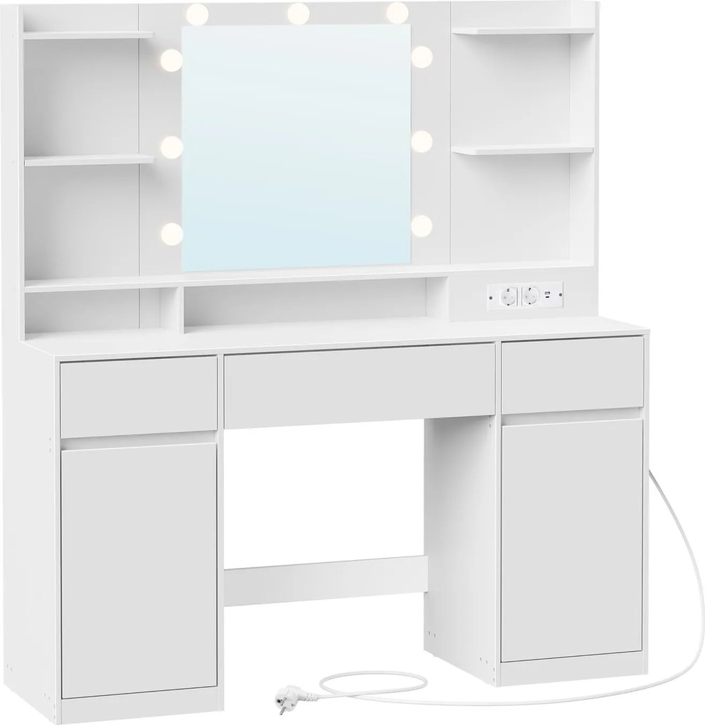 Toucador com espelho e iluminação, estação de carregamento 40 x 107 x 144 cm branco