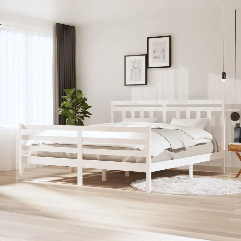 vidaXL Estrutura de cama super king 180x200 cm madeira maciça branco