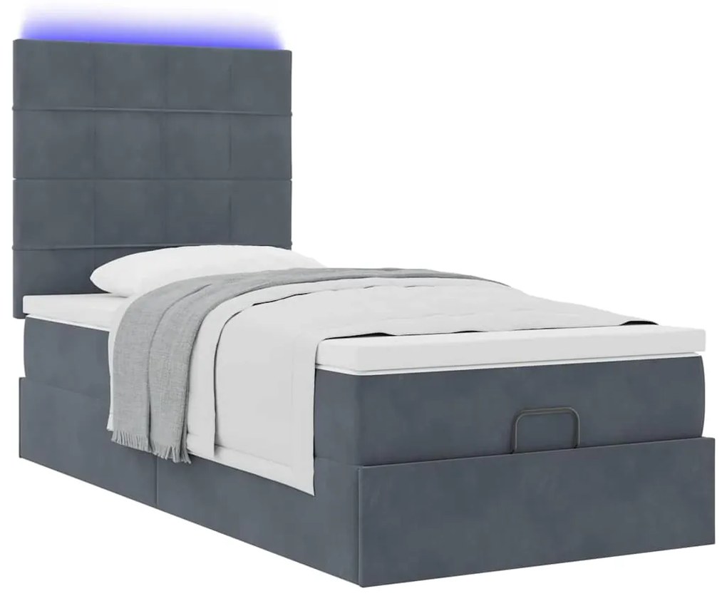 Estrutura cama otomana colchões 90x190cm veludo cinzento escuro
