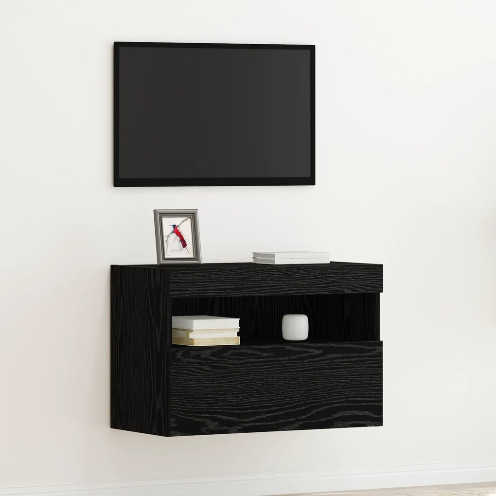Cabinet de TV vidaXL com Luzes LED Carvalho Preto 60x30x40 cm