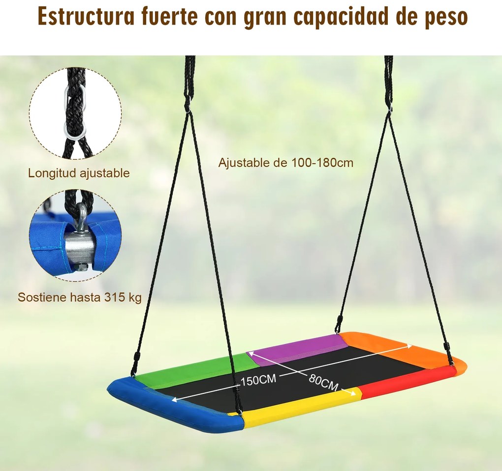 Conjunto de baloiço para crianças com cordas ajustáveis Estrutura de aço à prova de água para pátio de varanda interior e exterior  150 x 80 cm Colori