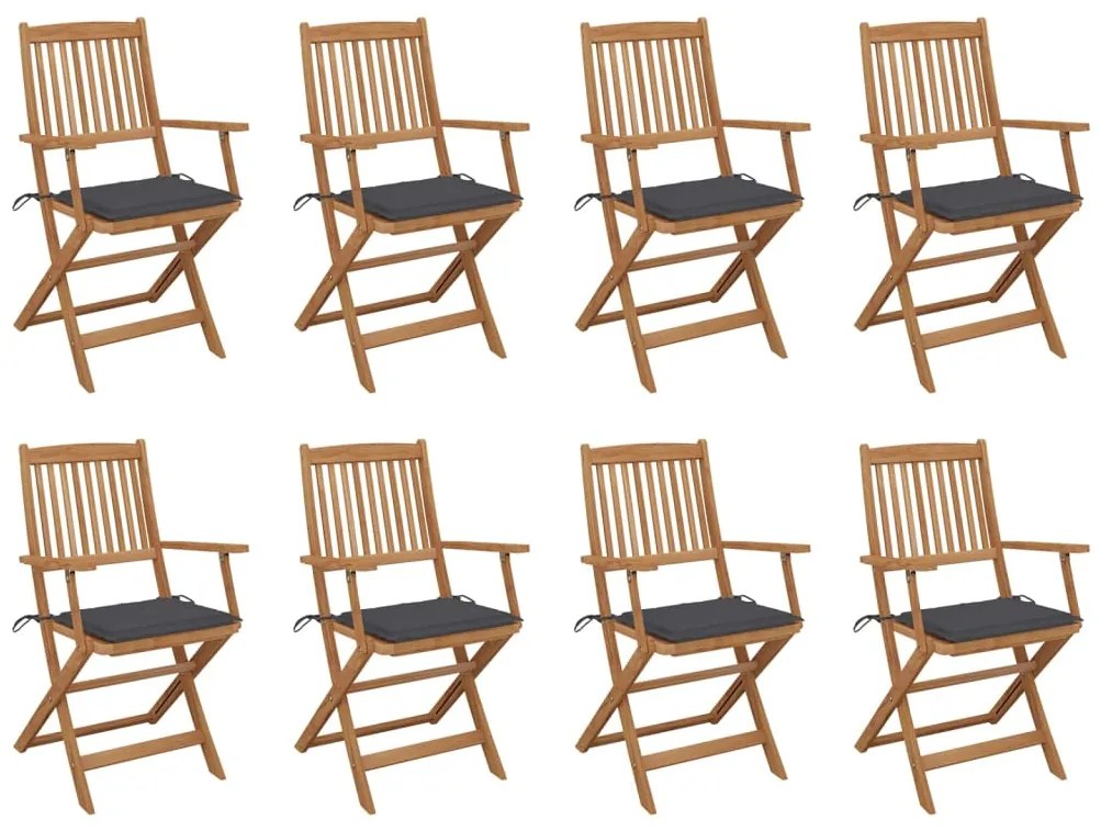 vidaXL Cadeiras de exterior dobráveis c/ almofadões 8pcs acácia maciça