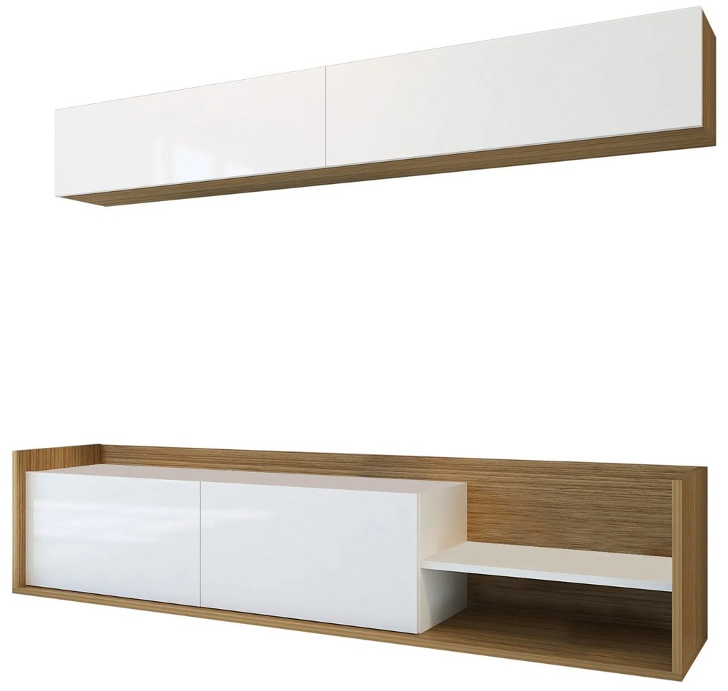 Móvel de TV Lugo – Branco e Teca – 180x37,3x40 cm + Prateleira de Pare