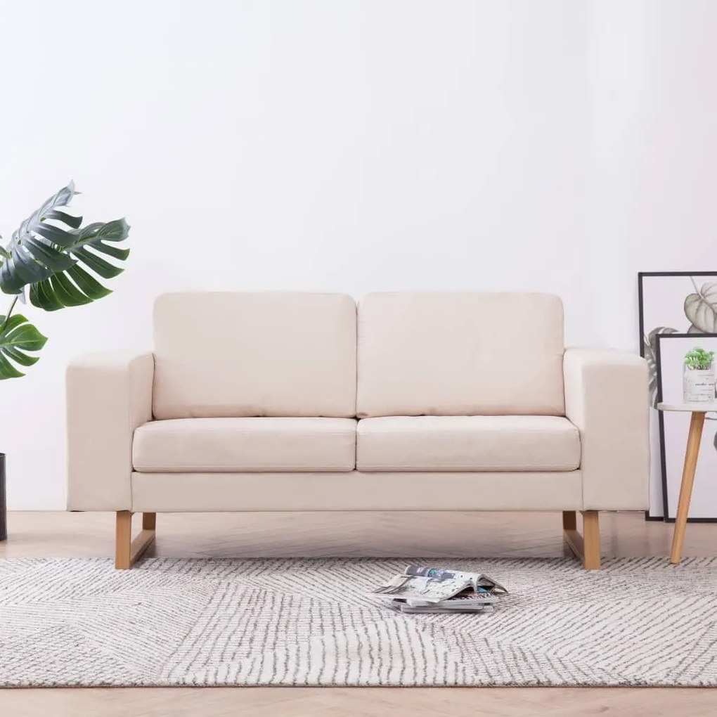 vidaXL Sofá de 2 lugares em tecido cor creme