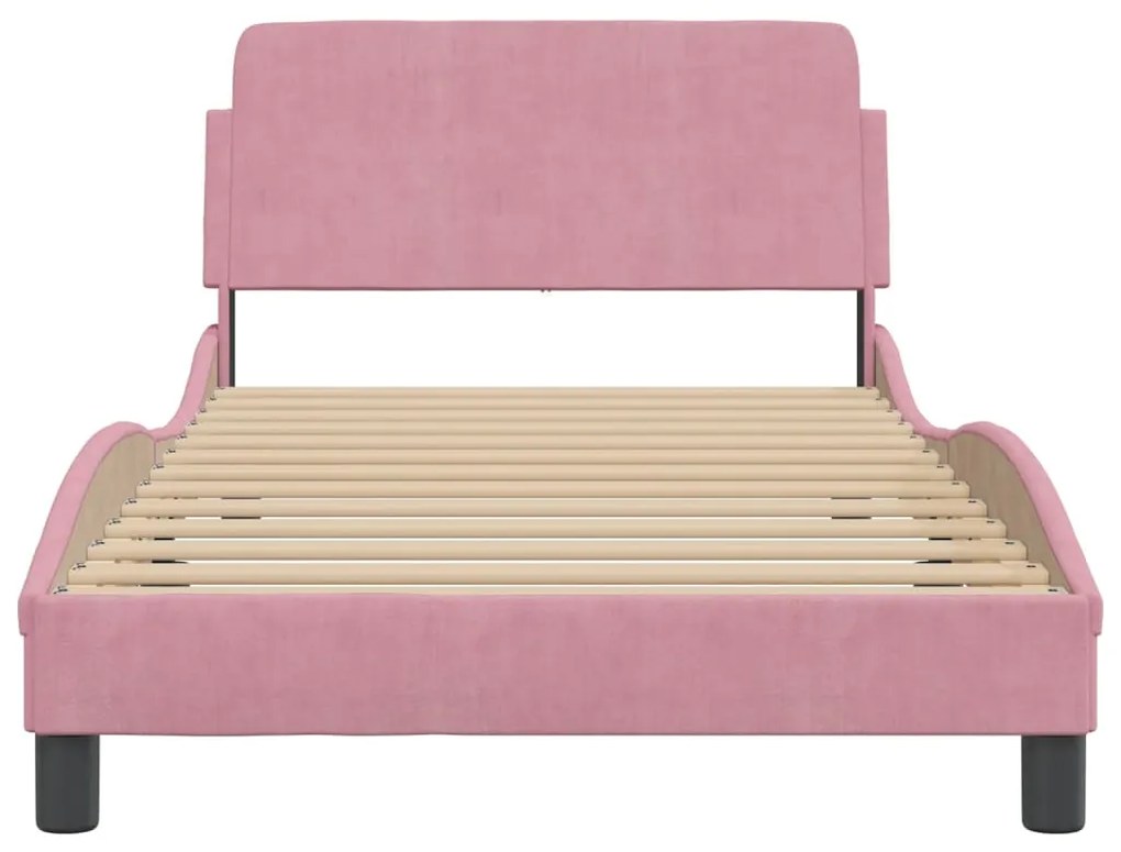 Estrutura cama c/ cabeceira sem colchão 100x200 cm veludo rosa