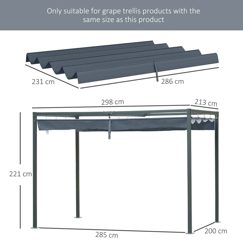 Cobertura para Pérgola Retrátil 286x245 cm Teto de Substituição para P