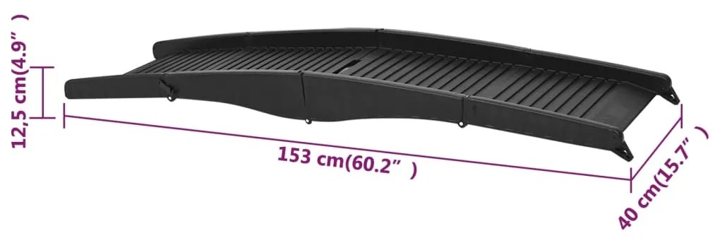 Rampa dobrável para cães 153x40x12,5 cm plástico preto