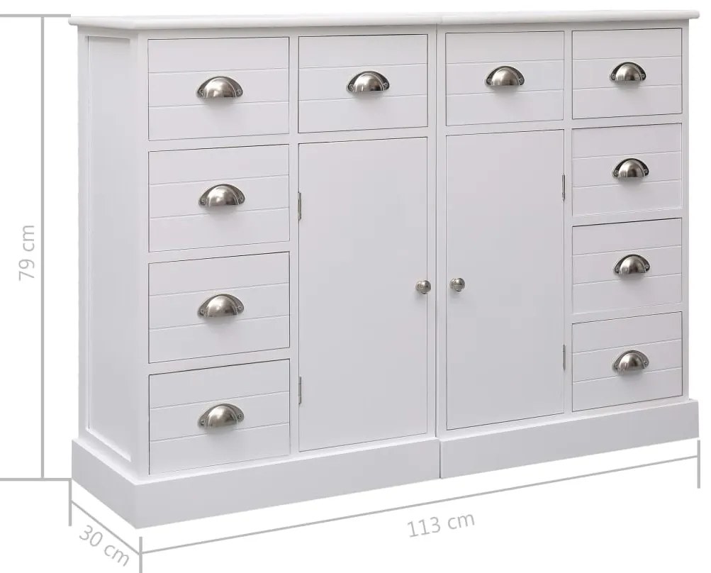Aparador com 10 gavetas 113x30x79 cm madeira branco
