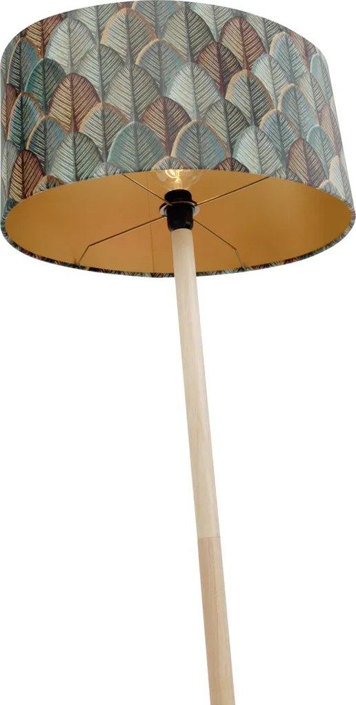 Candeeiro de pé de madeira com abajur oval de veludo com design de folha 50cm - Mels