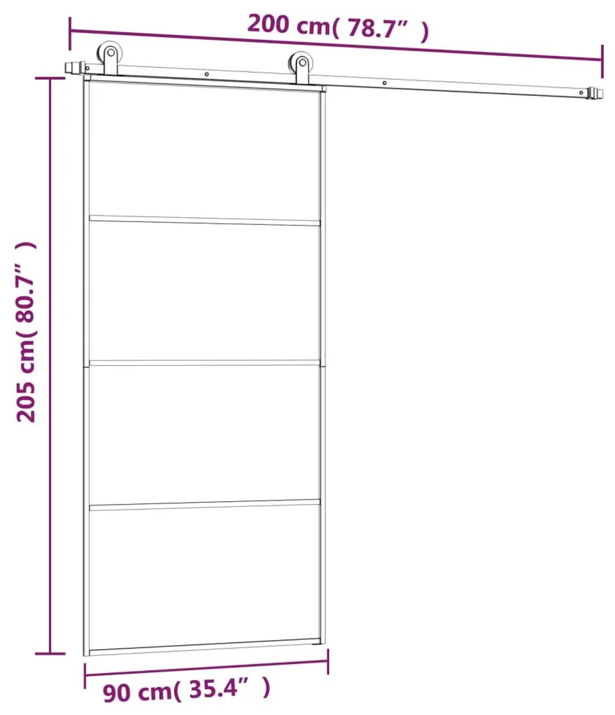 Porta deslizante c/ conj. ferragens 90x205cm vidro ESG/alumínio