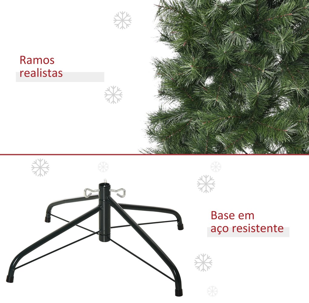 HOMCOM Árvore de Natal Artificial 180cm Ignífugo com 493 Ramos Folhas de PVC Base Dobrável e Suporte Metálico Decoração de Natal para Interiores Verde