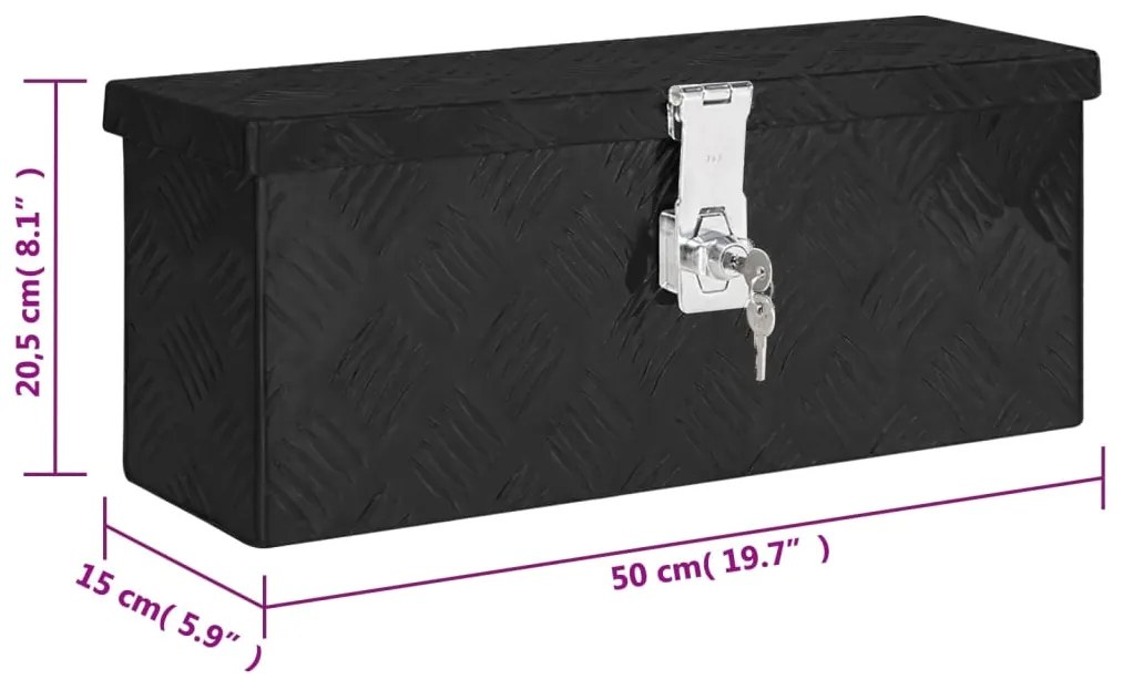Caixa de arrumação 50x15x20,5 cm alumínio preto
