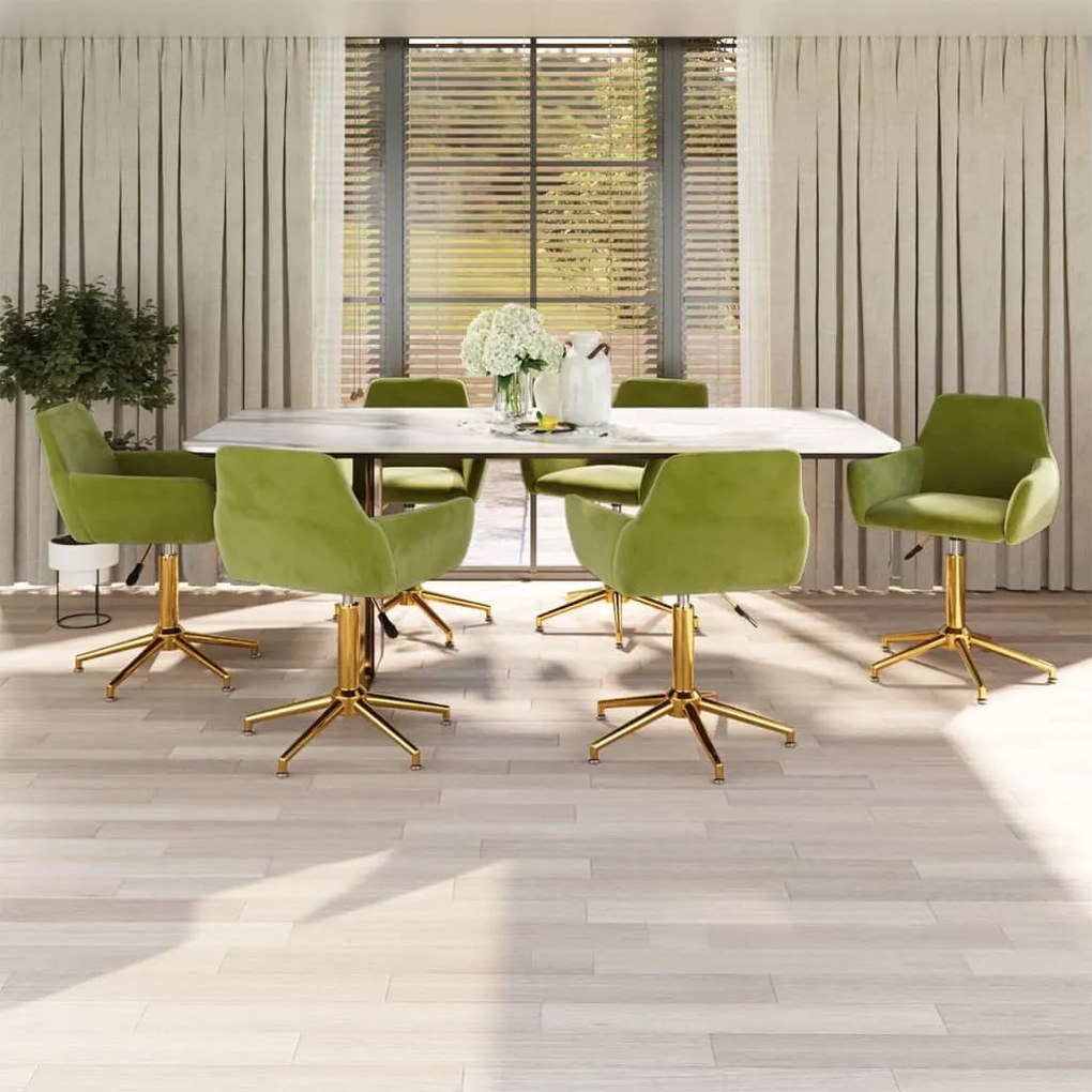 vidaXL Cadeiras de jantar giratórias 6 pcs veludo verde-claro