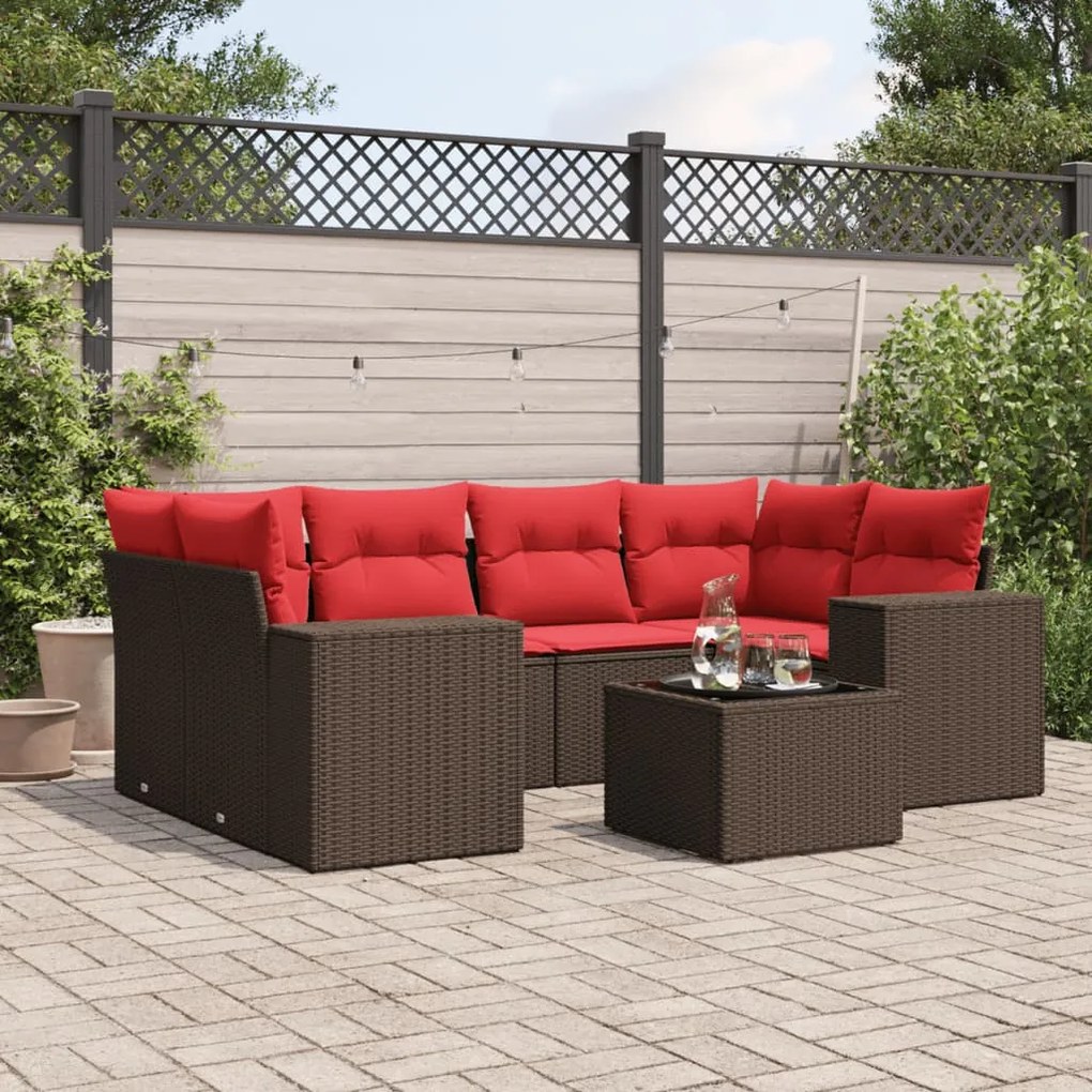 vidaXL 7 pcs conjunto de sofás jardim c/ almofadões vime PE castanho