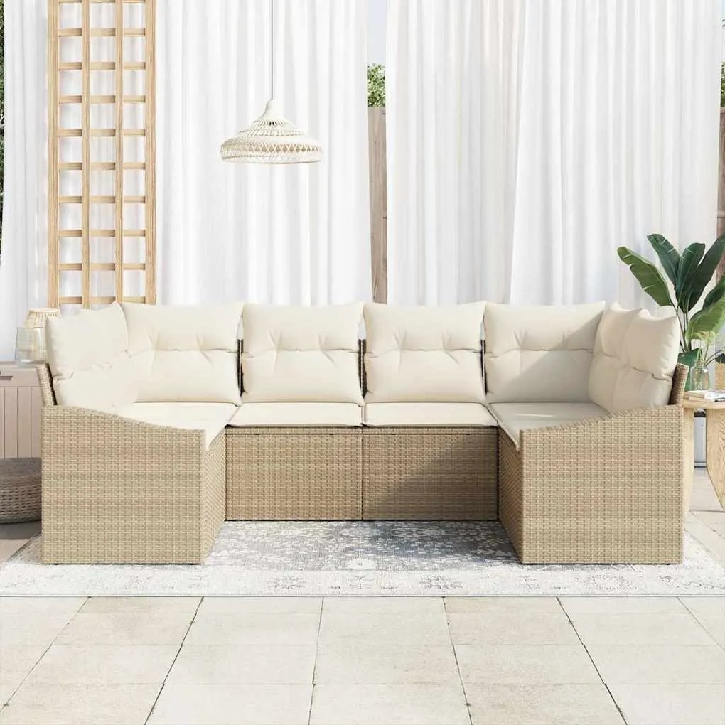 Conjunto de Sofá de Jardim 6 Peças com Almofadas Bege em Rattan Sintét