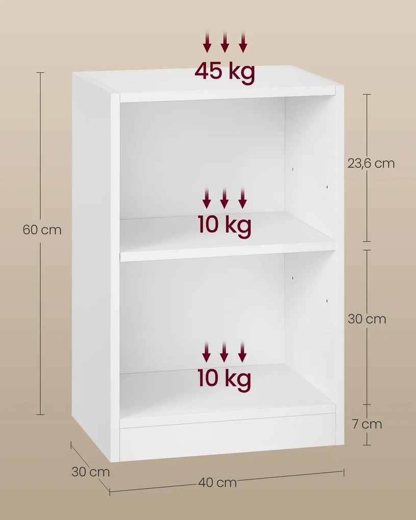 Mesa de cabeceira 30 x 40 x 60 cm Coleção Custos com compartimentos abertos para uso versátil, branca