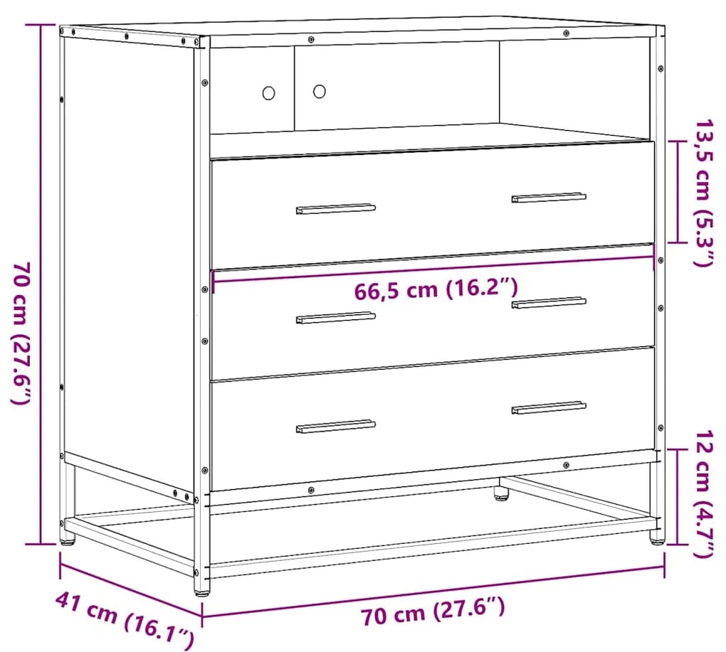 Cómoda com 1 Prateleira Aberta e 3 Gavetas - 70x41x70 cm - Derivados M