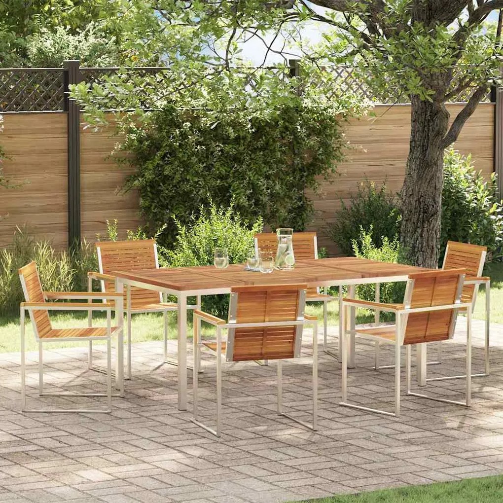 vidaXL Conjunto de Jantar de Jardim com 7 Peças em Madeira Sólida de Acácia e Aço Inoxidável