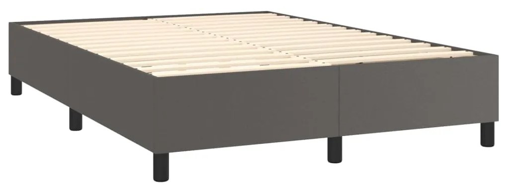 Cama box spring c/ colchão/LED 140x200cm couro artificial cinza