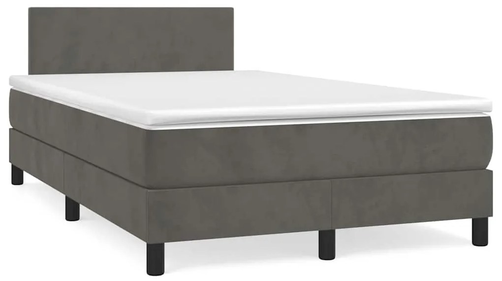 Cama box spring colchão LED 120x190cm couro artif. cinza-escuro