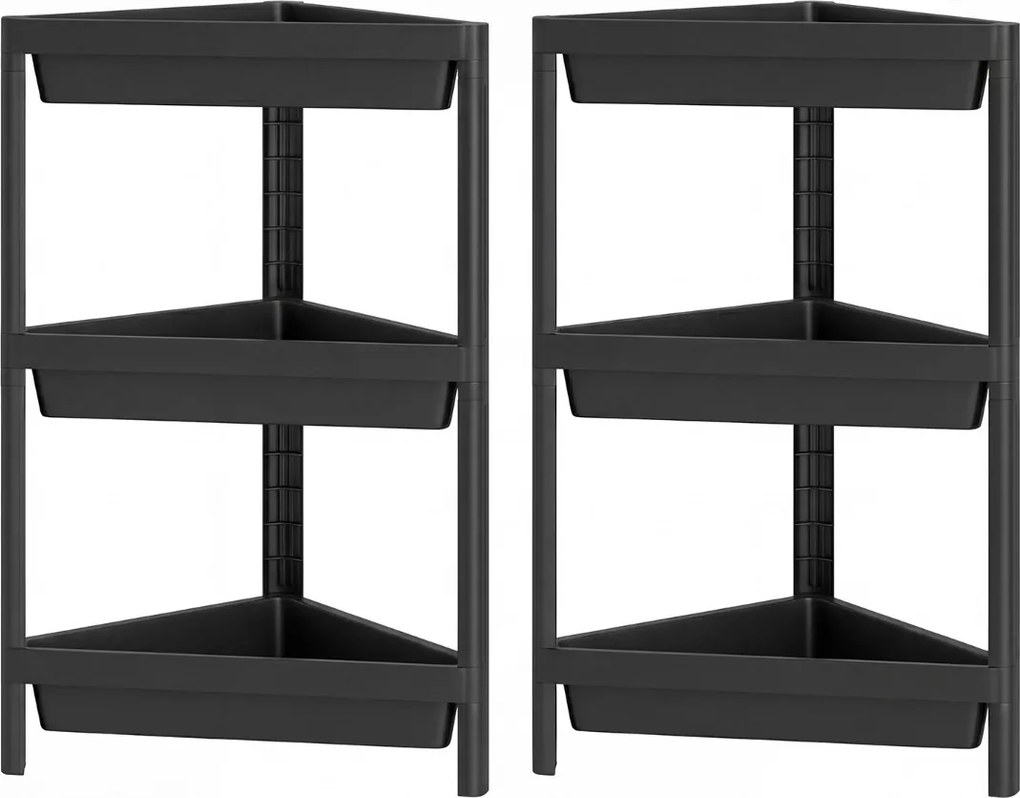 Conjunto de 2 estantes de canto com 3 níveis 26 x 44 x 67,5 cm em PP, estante de casa de banho desmontável com drenagem, organizador, para cozinha e q