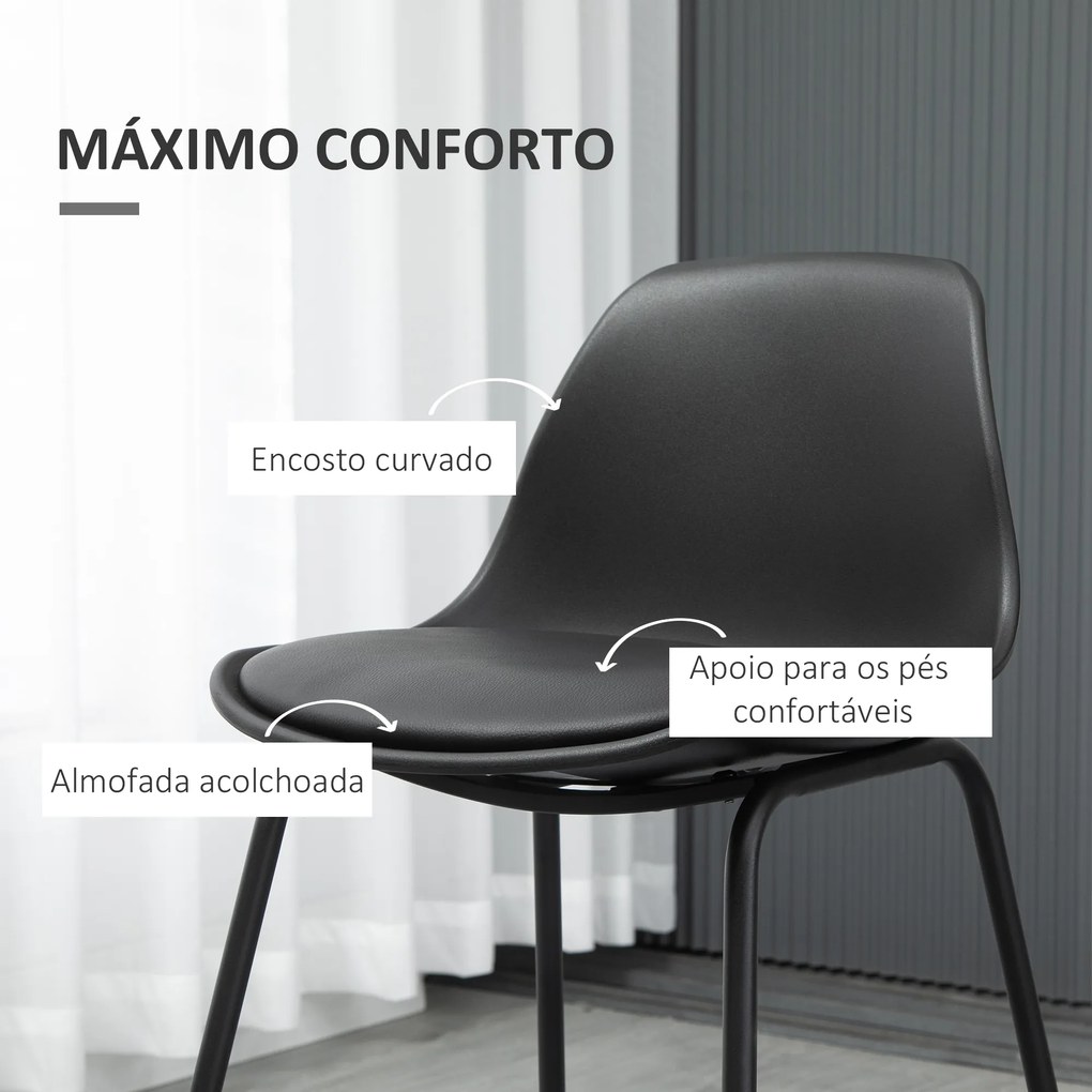 HOMCOM Conjunto de 2 Bancos Altos de Cozinha Estofados em PU Bancos de Bar com Base Antiderrapante e Apoio para os Pés Estilo Moderno Carga Máxima 120kg 43x43x97,5cm Preto