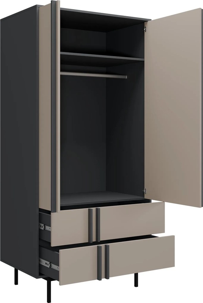 Roupeiro Levali 100, Bege, Antracite, 195x93x60cm, 76.5 kg, Portas para roupeiro: Com dobradiças