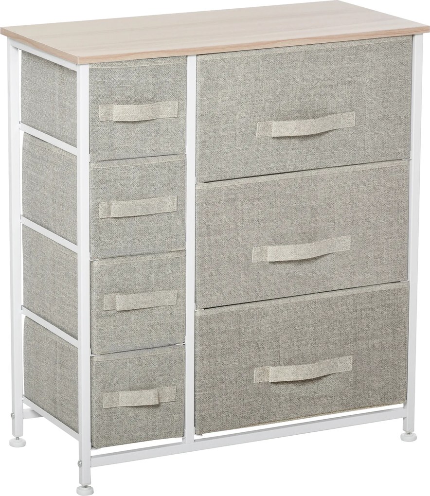 HOMCOM Cômoda, aparador, 7 gavetas de tecido dobráveis, estrutura metálica, 63,5 x 30 x 71 cm, Cinza claro | Aosom Portugal