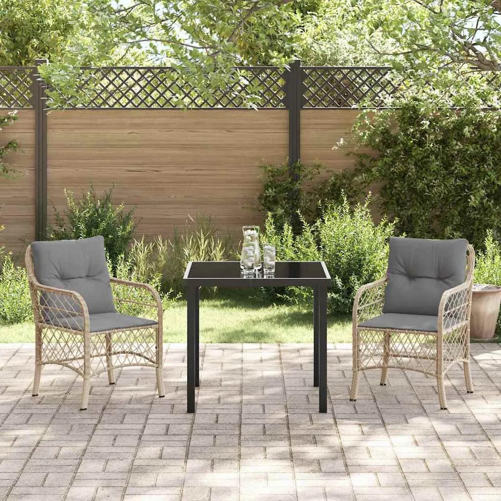 Conjunto de Jantar de Jardim 3 Peças com Almofadas em Rattan Sintético