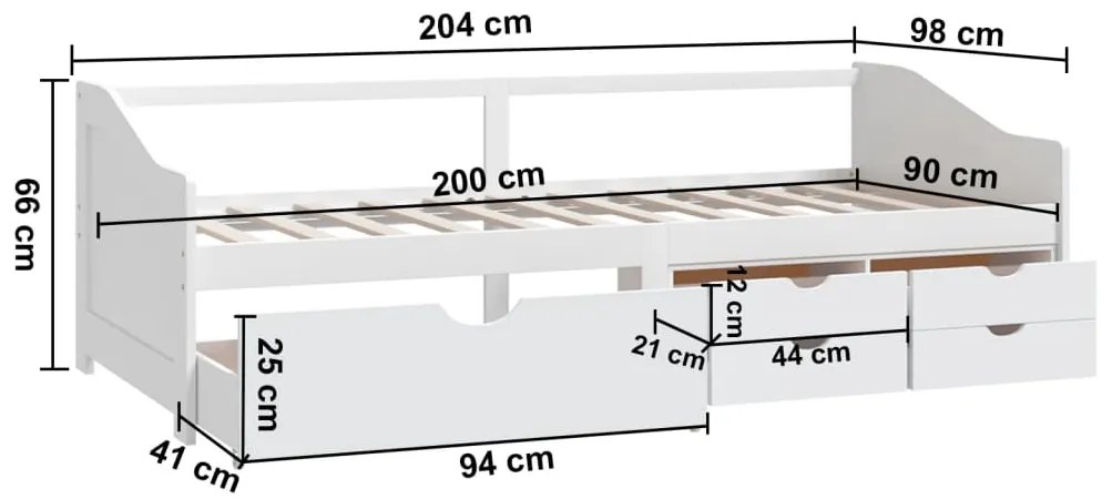 Sofá-cama 3 lugares c/ gavetas 90x200 cm pinho maciço branco