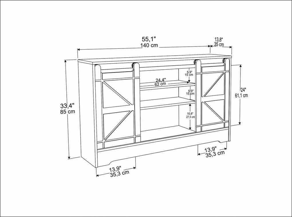 Móvel TV Ahris – Cinza e Branco – 140x35x85 cm